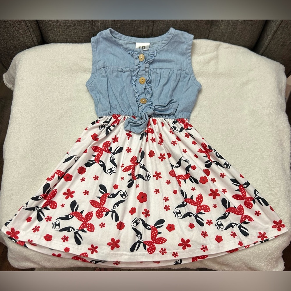 Toddler girl denim cow print dress (2T)